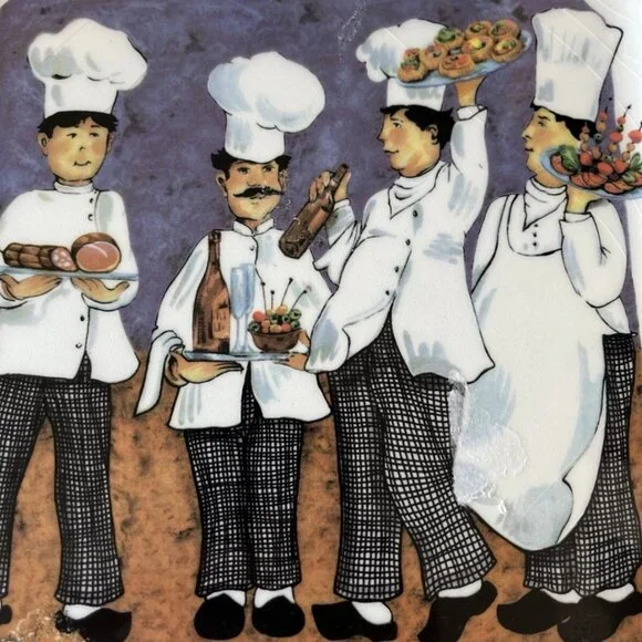 Brunelli Italy PURPLE Chef 10.25″ Square Ceramic Plate  Pattern Vintage Italian - Picture 2 of 9